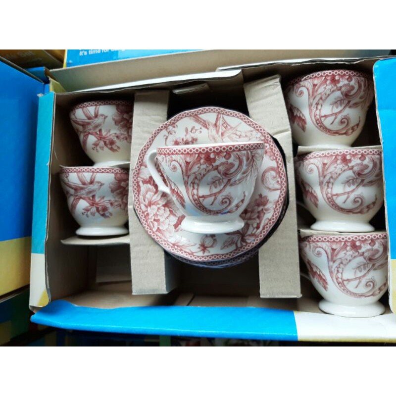 TEA SET / CANGKIR KERAMIK SANGO CANTIK HIAS MOTIF ADELAIDE MAROON VINTAGE