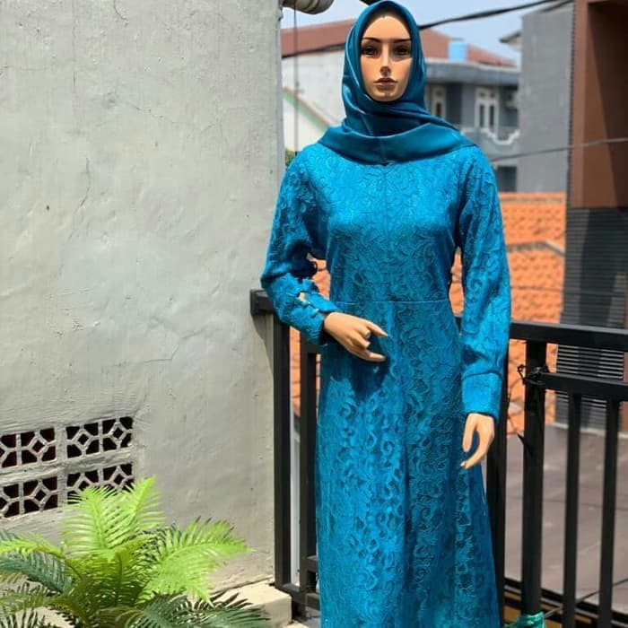 Dijual Gamis Brukat Pesta Biru Tosca Berkualitas