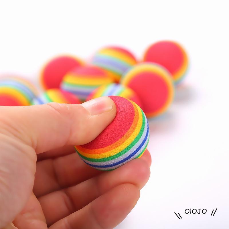 Pet Cat Puppy Toy Ball Rainbow Mengunyah Bola Interaktif Tumbuh Gigi Mainan Menyenangkan - ol