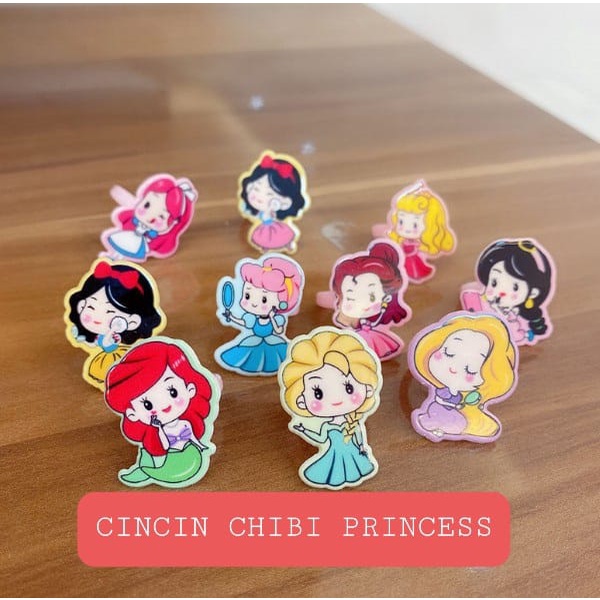 CINCIN CHIBI PRINCESS AKSESORIS ANAK KOREA IMPOR MAINAN ANAK PRINCES ELSA CINDERELLA RAPUNZEL MERMAID LUCU