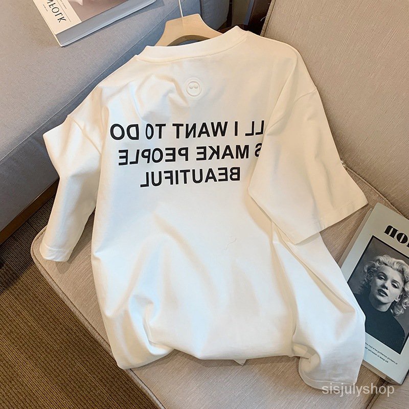 [✅BISA COD] Huruf PutihTKorea Fashion Style T-Shirt Longgar dan Malas Gaya2022Musim Semi Baru Niche Lengan Pende