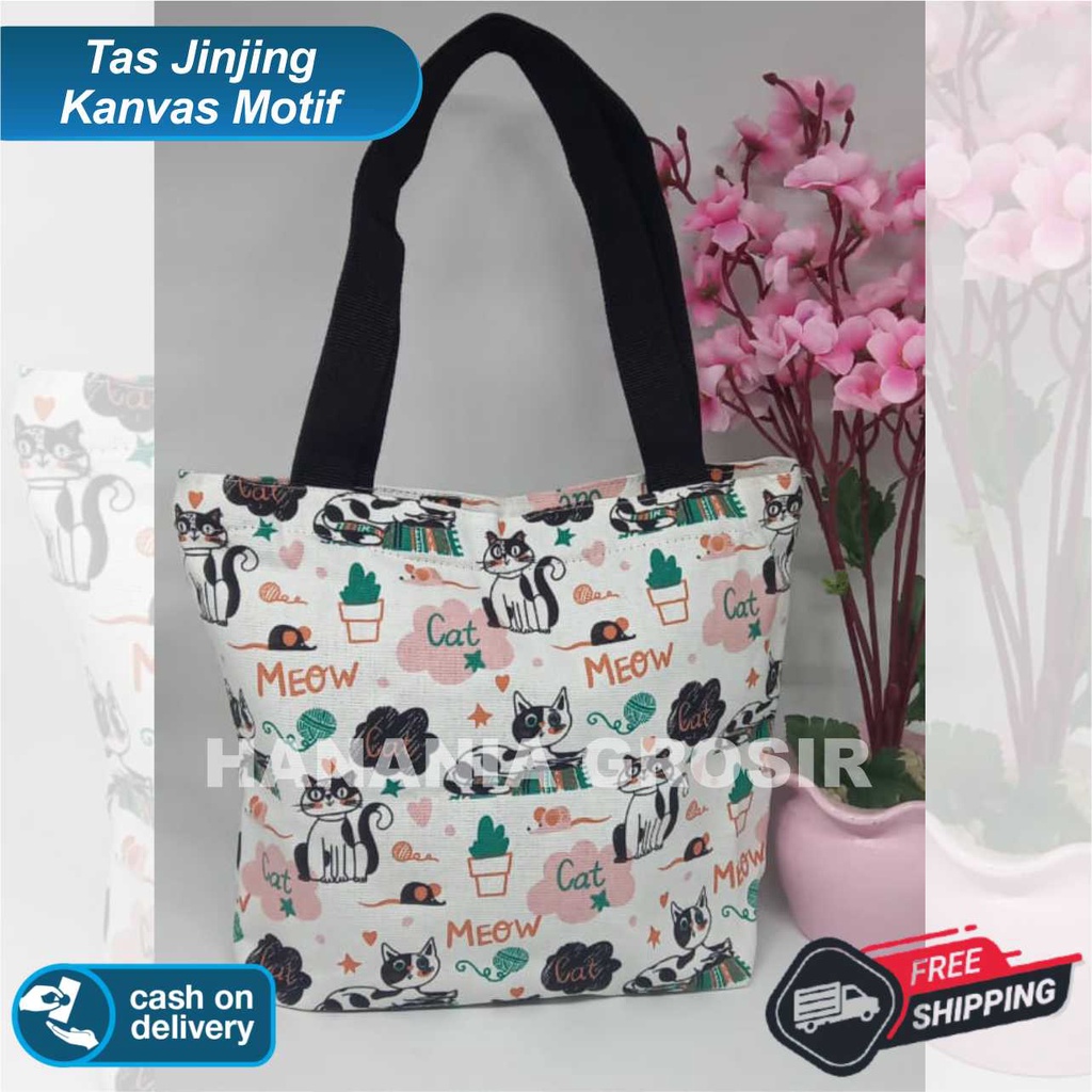 TAS JINJING HANDBAG - TAS MUKENA - TAS MAKEUP BAHAN KANVAS MOTIF VARIAN TERBARU