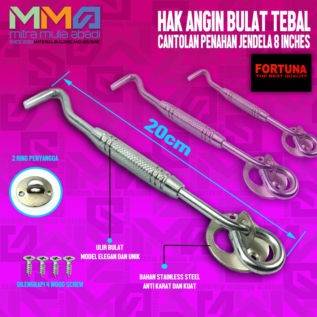 Hak Angin Bulat Tebal I TEBAL JUMBO I Cantolan Penahan Jendela 8 Inch - Silver