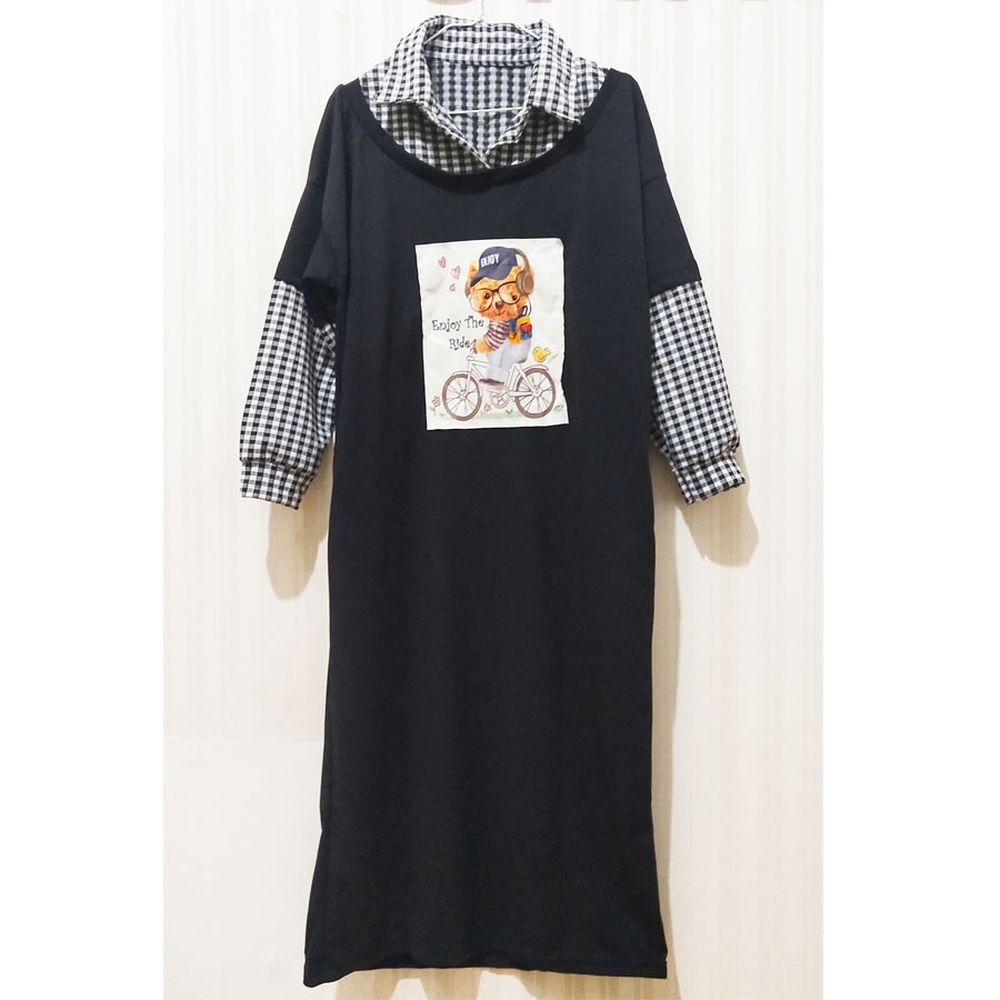 LONG DRESS TUNIK OVERSIZE COMBI KOTAK JUMBO WANITA GL FASHION