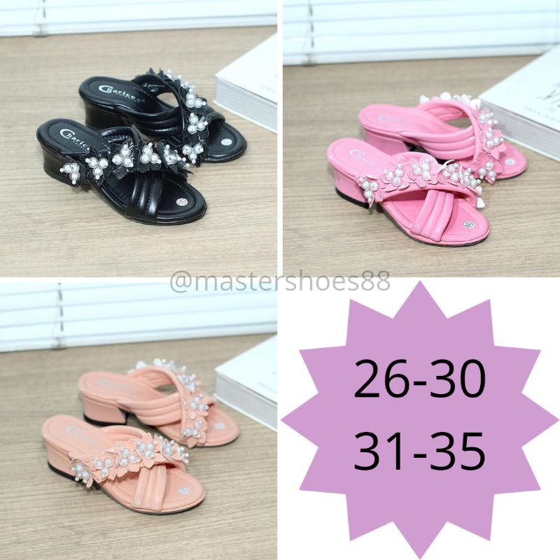 MASTER RN01 - SENDAL PESTA KOKOP SILANG ANAK PEREMPUAN TERBARU / SANDAL SELOP CASUAL ANAK CEWE MURAH / SANDAL HAK TAHU HEELS ANAK-ANAK