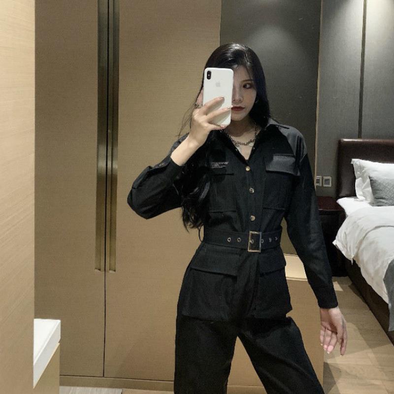 #Sisjuly# Workwear Jumpsuit Setelan Wanita Longgar Street Fall Lapel Lengan Panjang Jumpsuit Kasual