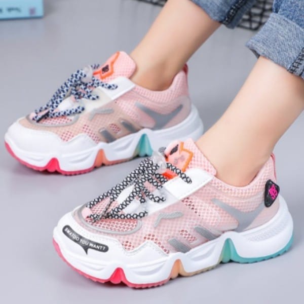 Qeede_Store RAINBOW Sepatu Casual Sneaker Non LED Korea Style Fashion Anak Size 26-37