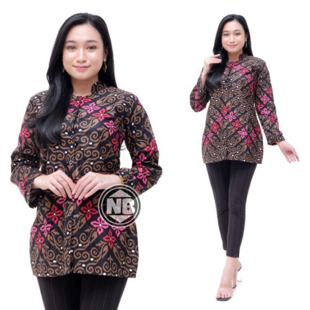 tey-17 Batik wanita ASJ SA HRB026 Kenongo Kemeja Tosca Pendek-B bintang pink