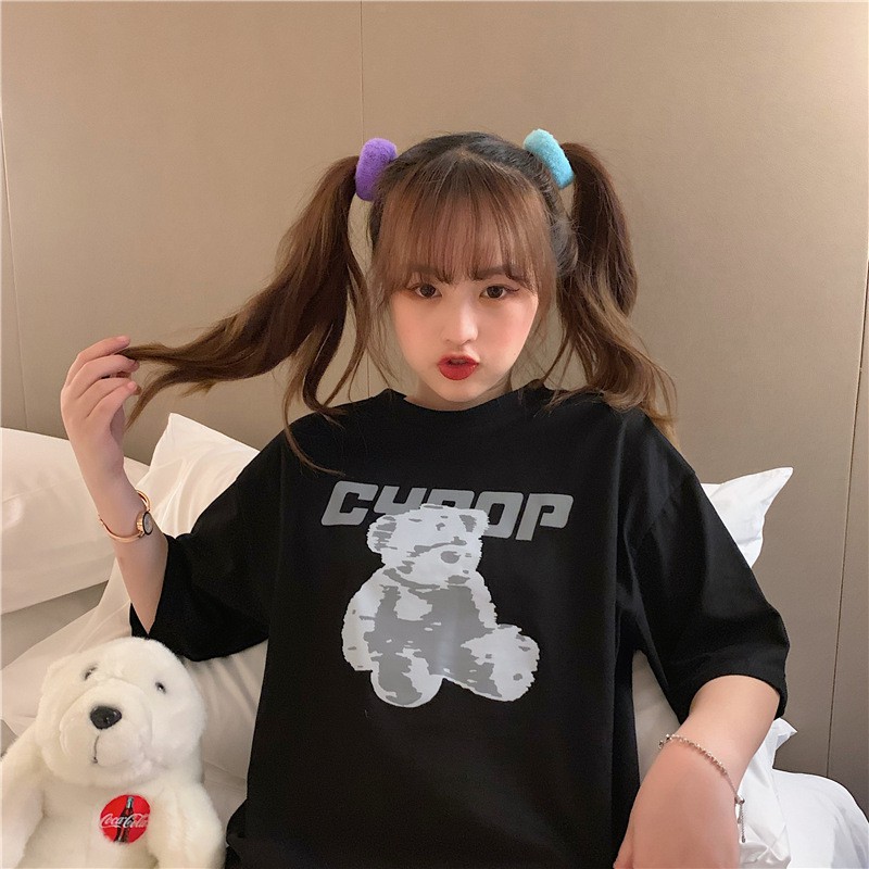 FINOM CYOOP - Kaos Wanita Oversize Korea Atasan Big Size | T-Shirt Casual Bear