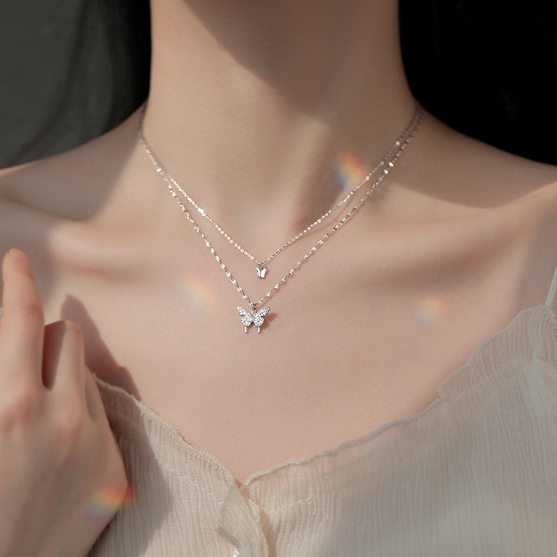 Korea Simple Double Butterfly Ins Niche Clavicle Chain Necklace Girl Women Fashion Jewelry Accessories