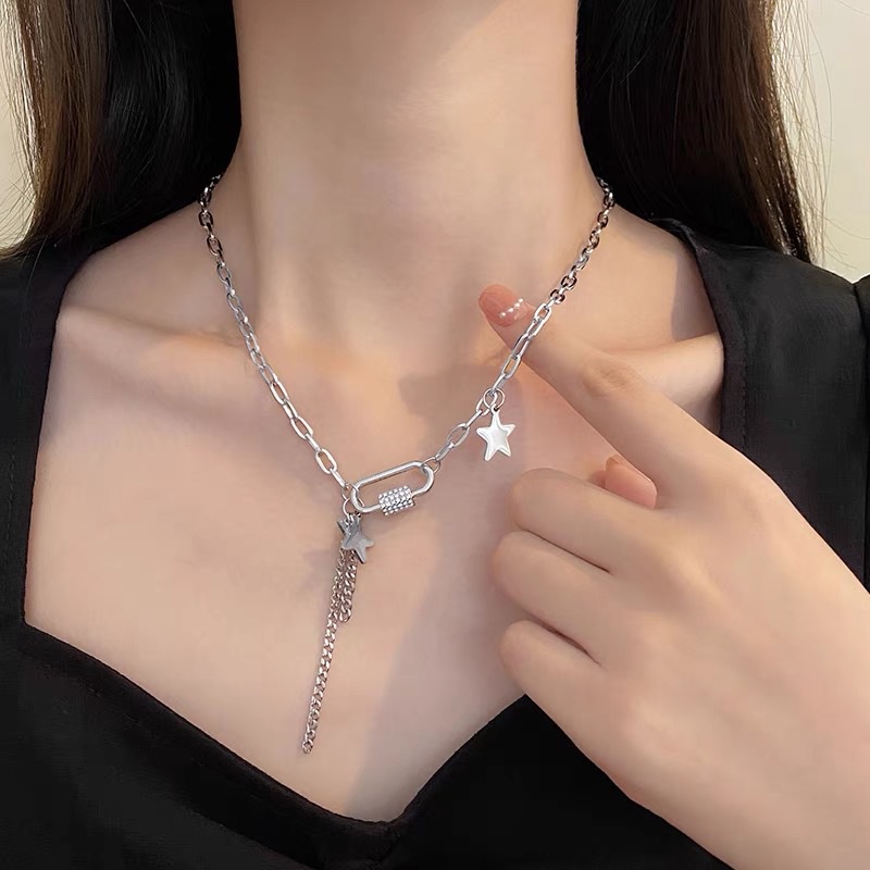 Rumbai lima menunjuk bintang baja titanium kalung wanita in tertanam Berlian klip kalung niche desai