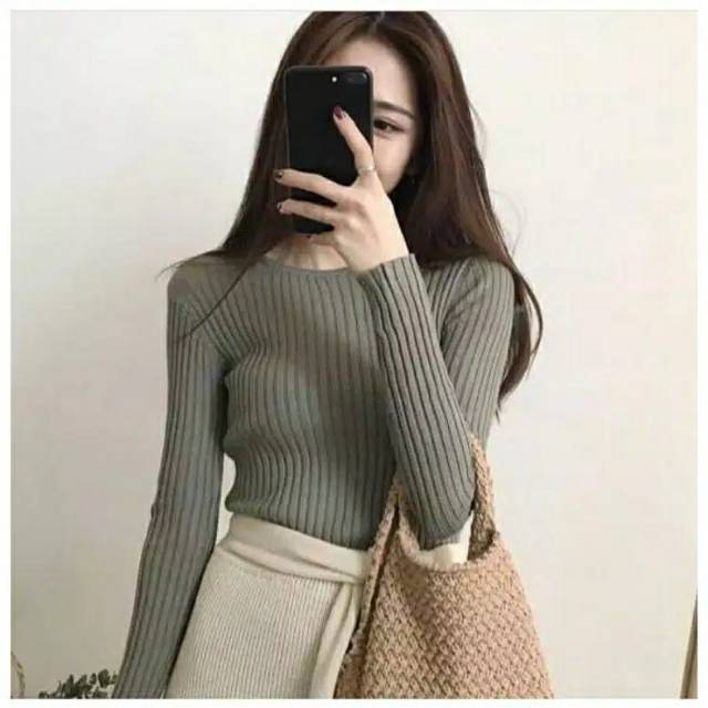 Blouse adzkia rajut 0-neck_atasan sweater rajut