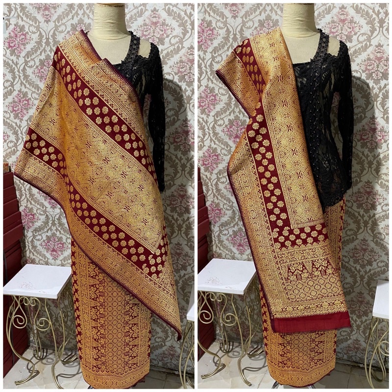 Songket Lepus Sutra Gebeng Ori / Berlian Ori / Maroon / Gold