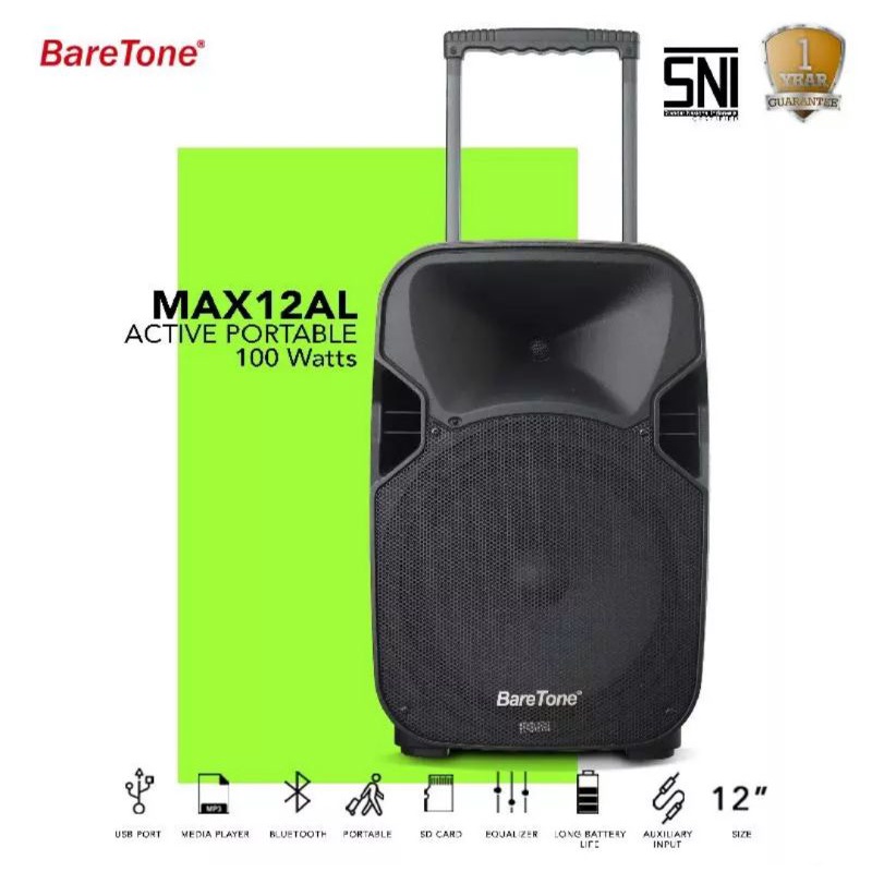 Speaker Portable BARETONE MAX12AL 12 Inch Bluetooth Wireless Original