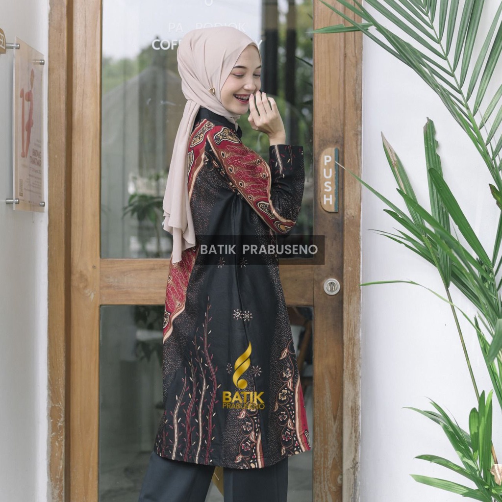 Gusti Tunik Batik Trend Modern Hijab Seragam Batik Atasan Kerja Wanita Blouse Atasan Kondangan Tunik