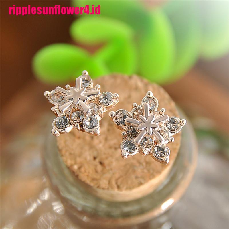 Anting Tusuk Motif Bintang / Snowflake Hias Kristal Imitasi Untuk Wanita