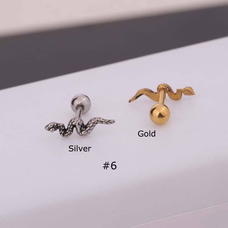 1pc Anting Desain Tengkorak Ular Bahan Stainless Steel Panjang 6mm Untuk Unisex