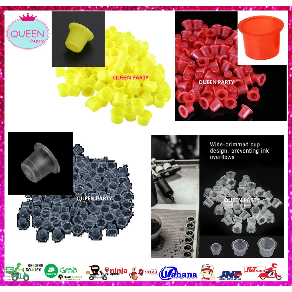 

CUPS CAPS TATTOO INK HOLDER TINTA TATTOO WADAH TINTA S / M / L 20PCS KUNING MERAH BENING