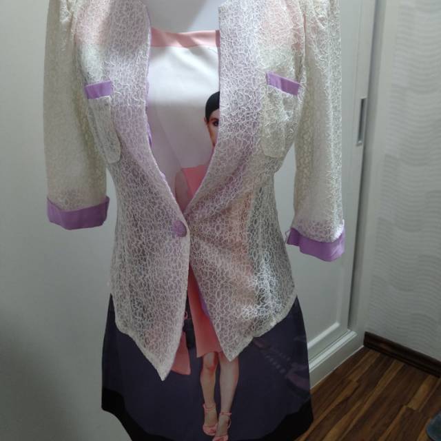 NEW BLAZER BROKAT LIST UNGU WANITA