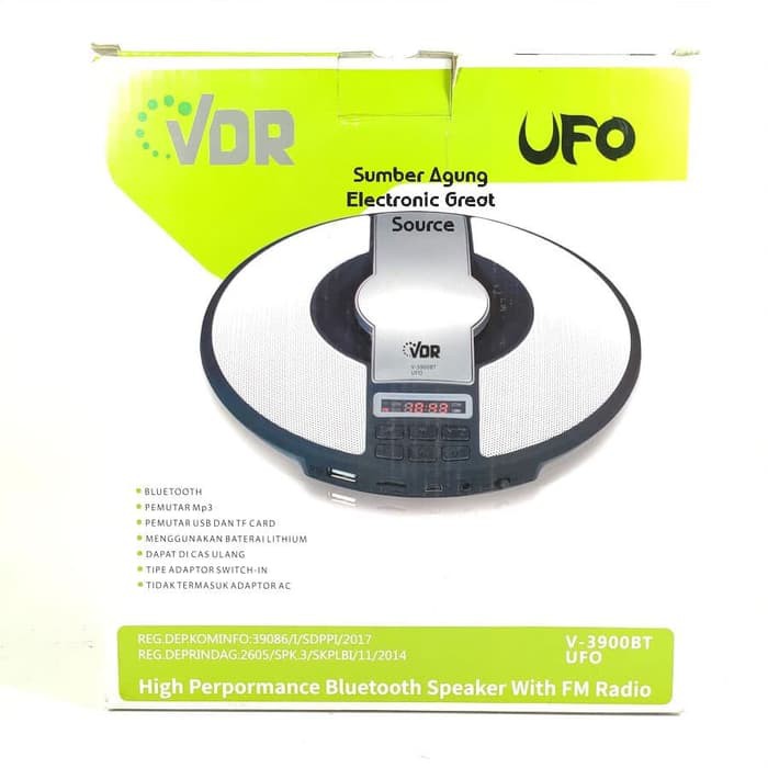 VDR Speaker V3900BT UFO Bentuk Piringan Pemutar MP3 Bluetooth USB TF