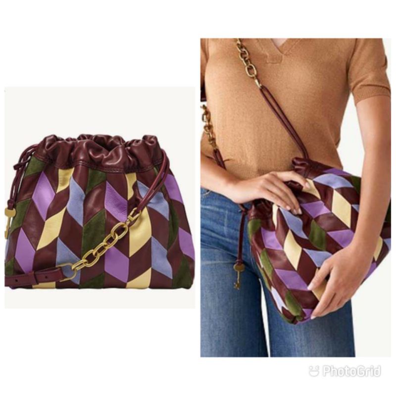 Tas Fossil Original Gigi Drawstring Shoulder Bag Patchwork