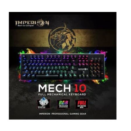 Keyboard gaming imperion wired usb 2.0 mechanical macro 104 keys fullsize rgb mech10 mech-10 kg-m10r