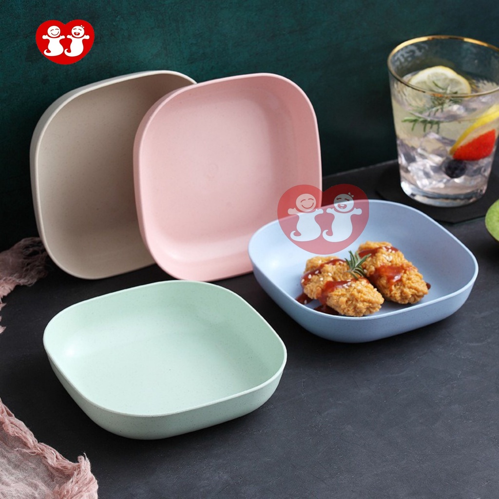 Piring Makan Mangkok Makan Plastik Persegi Bahan Jerami