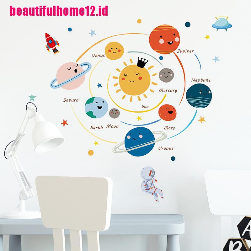 【beautifulhome12.id】Cartoon solar system planets wall sticker child kids room home mural removable