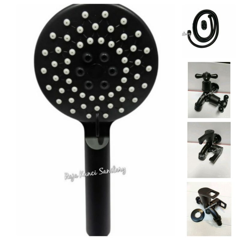 Hand Shower Set Hitam Black/Hand Shower + Kran Hitam/Black/ABS Series