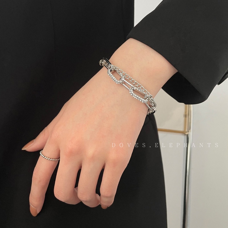 Double-layer twin titanium baja zircon jahitan Gelang Wanita cahaya mewah minoritas angin dingin hal