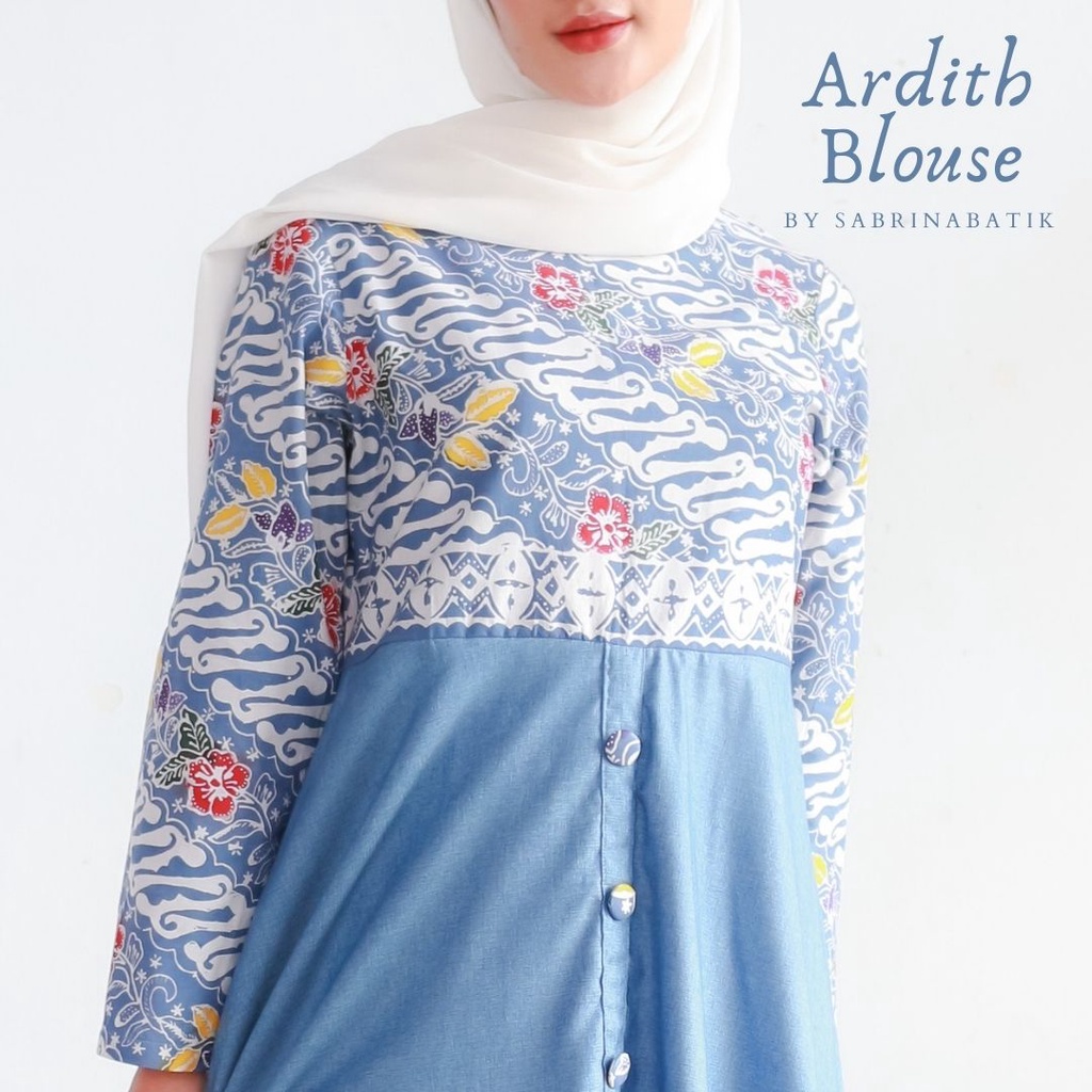 Ardith Blouse Atasan Batik Kerja Kantor Wanita Cantik Katun Nyaman Kekinian Cap Coletan Elegant