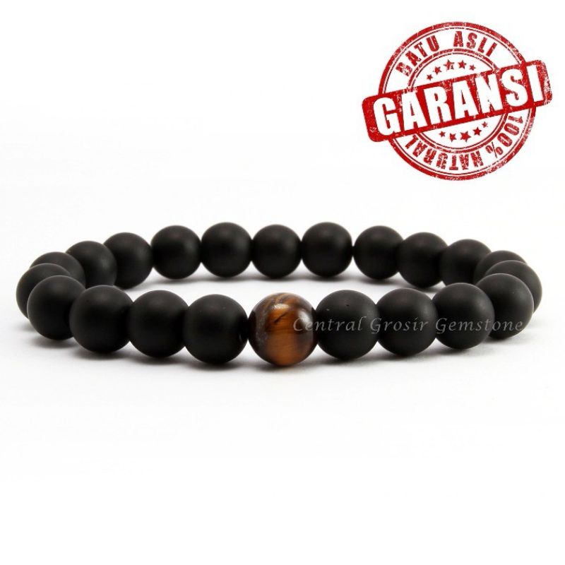 GELANG BATU BLACK ONYX MATA TIGER EYE ORIGINAL