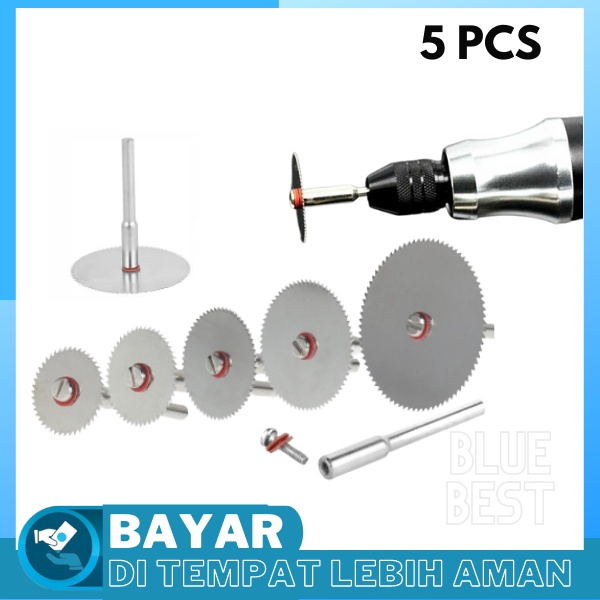Kepala Gergaji Mata Gerinda Metal 5 PCS with 1 Mandrel Untuk Bor Mini - Kepala Graji Mini Kecil Whee