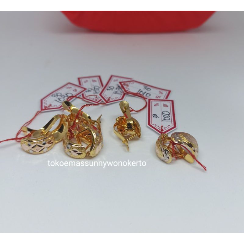 Anting klip catok emas asli kadar 300%