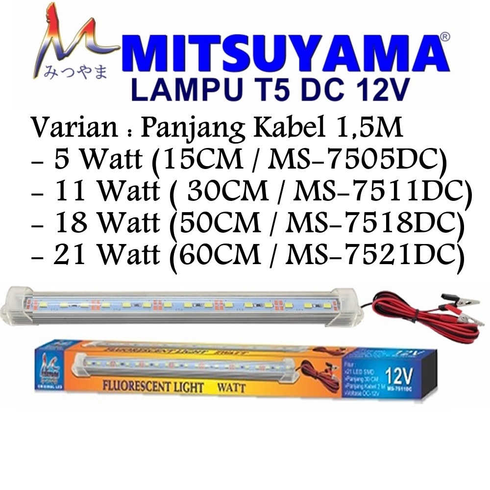 Lampu Neon Aki TL 5 / 11 / 21 Watt T5 DC 12V Panjang 15 / 30 / 60 CM 9 / 21 / 45 LED Bohlam Mitsuyama SMD Putih