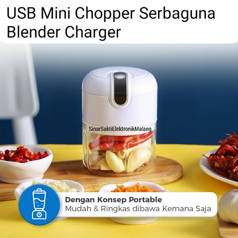 USB Food Processor Mini Chopper Blender Serbaguna Bawang Buah Charge Cas Rechargeable Malang