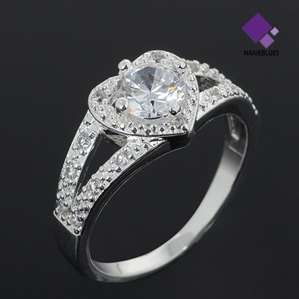 Cincin Sterling Silver 925 Bentuk Hati Aksen Kristal Untuk Wanita