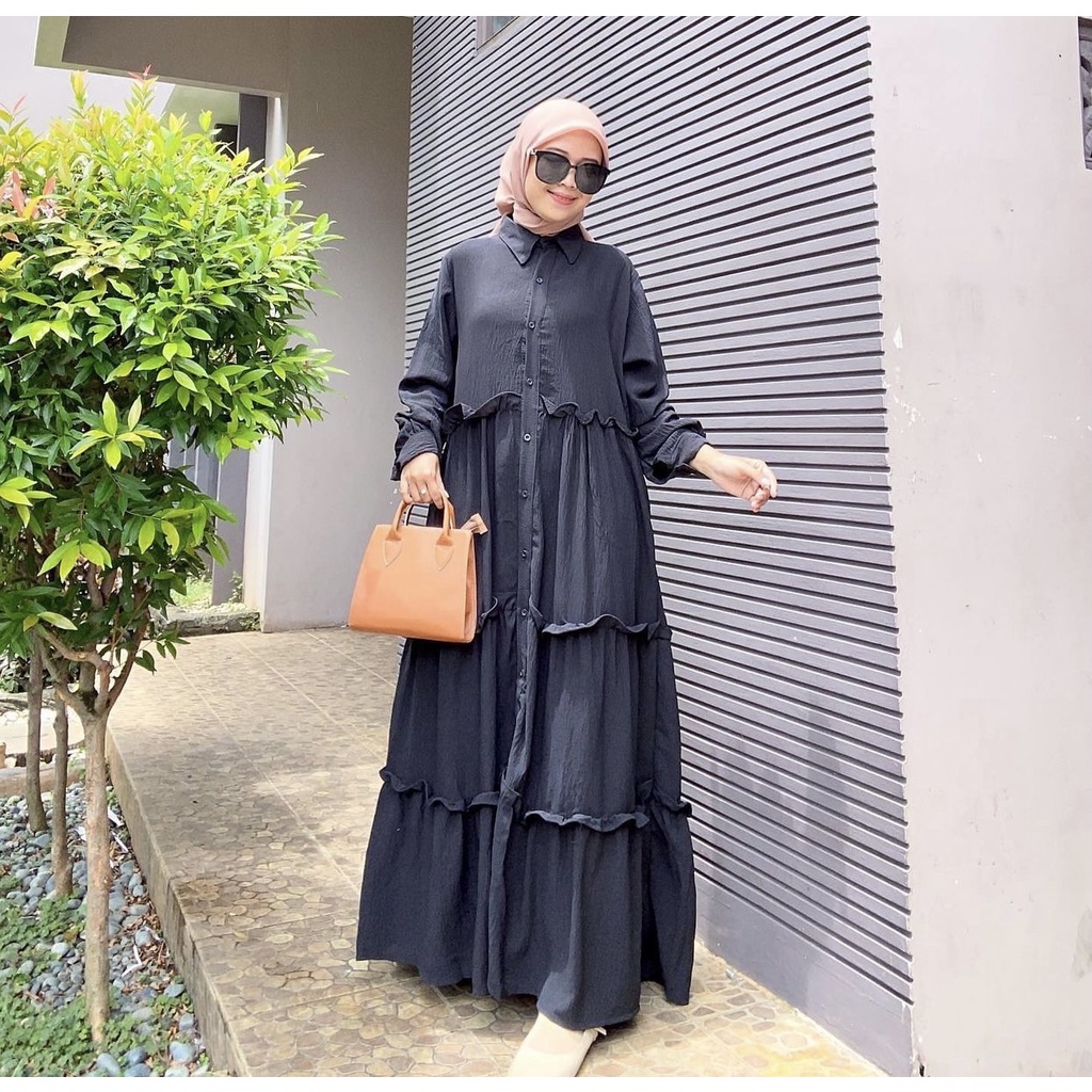 RINTA DRESS CRINKLE PREMIUM RAMPEL LONG DRESS JUMBO | new arival Lengan Panjang Baju Remaja Wanita Gamis Lebaran Model Sekarang 2022 Terbaru Korean Style Jumbo / Blouse / Hijab / crop top