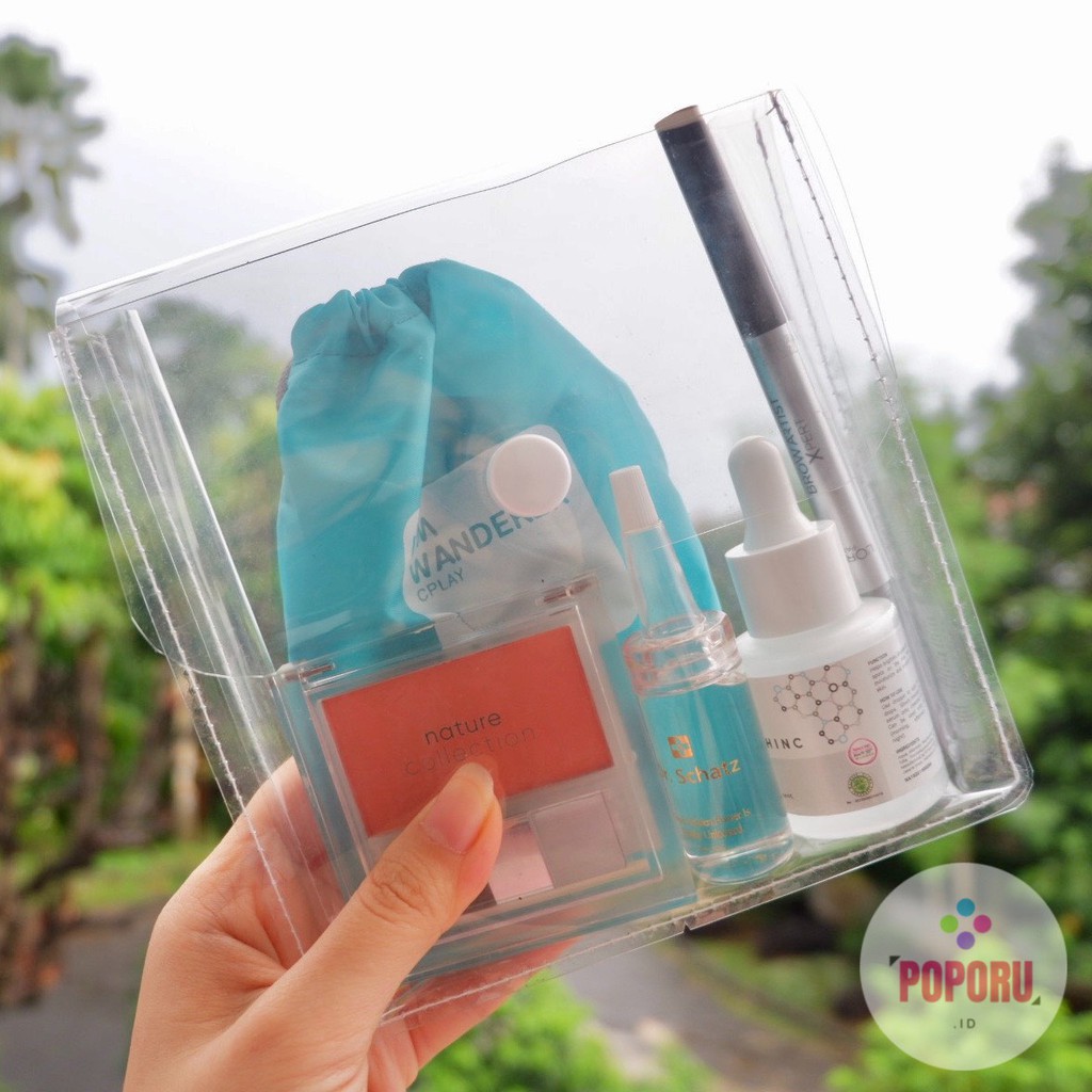 POPORU CLEAR HANDY POUCH (CUSTOM NAMA) / Tas Kosmetik Bening / Pouch Transparan Travel  Murah / Anti Air PVC