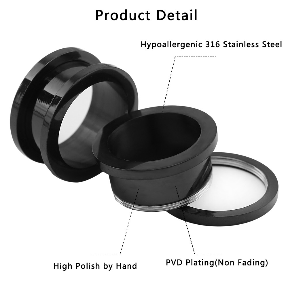 Ear Plug Expander Bahan Stainless Steel Warna Hitam Ukuran 1.6mm - 30mm Untuk Tindik Telinga