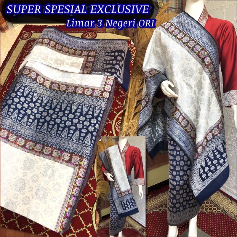 SUPER SPESIAL EXCLUSIVE Songket limar 3 Negeri ORI/Putih Biru / Songket tenun palembang asli tenun t