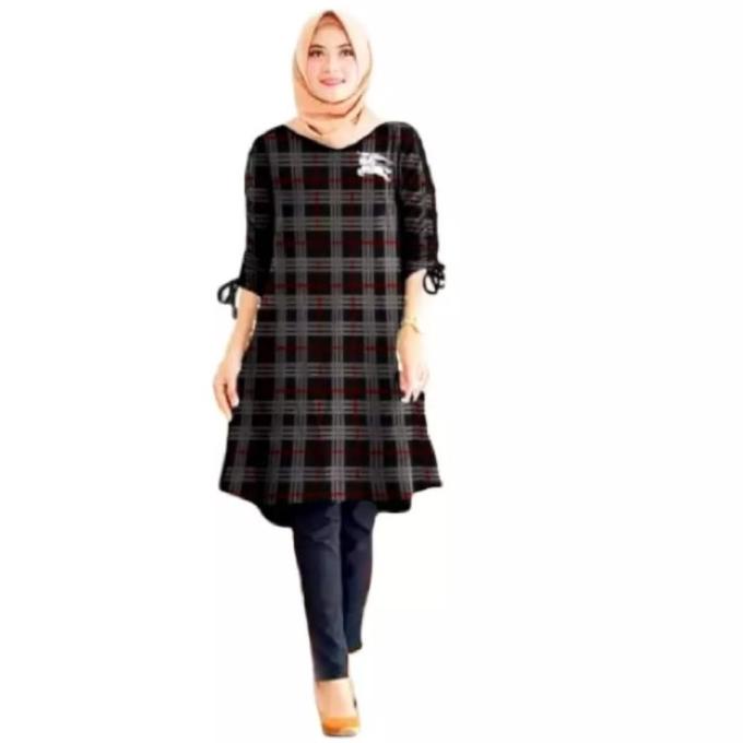 Baju Tunik Muslim Wanita Kotak Kotak Kuda