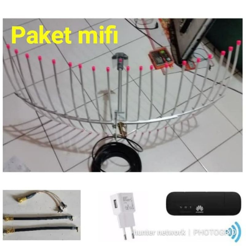Paket mifi antena Yagi grid 3G/4G modem wifi huawei E8372 adaptor pigtail