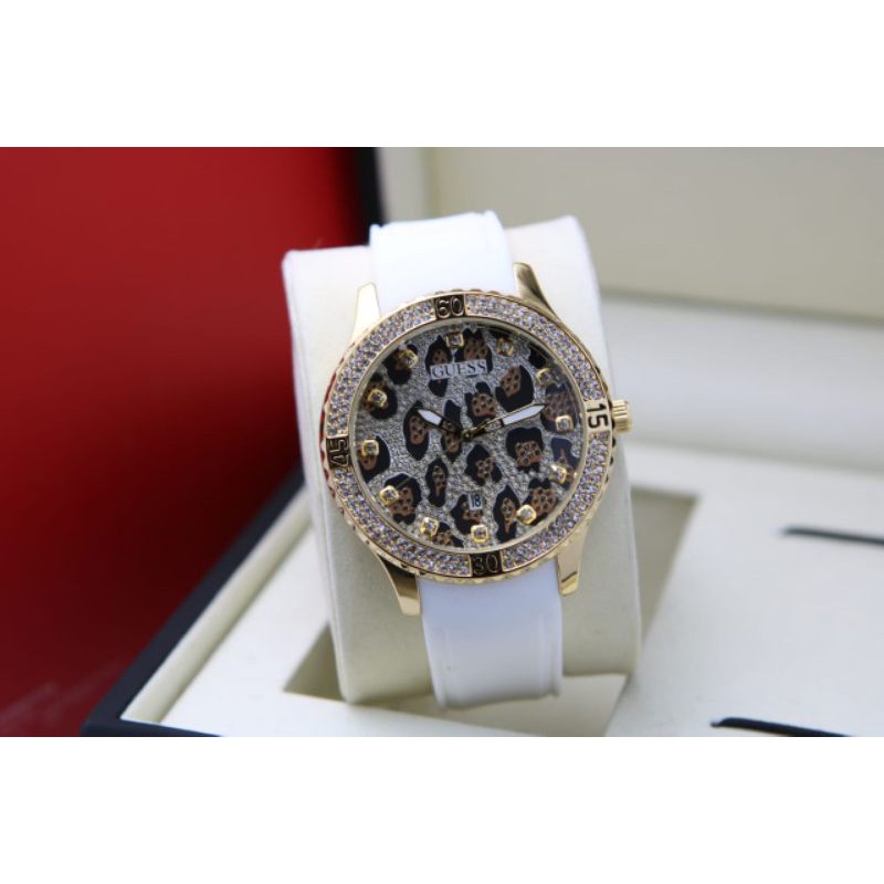 Jam Tangan Guess Leopard Macan Gold Tanggal Rubber Karet Super Jam Wanita