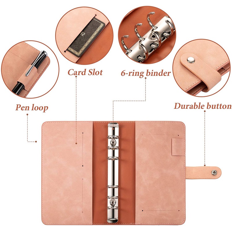 1 Set Binder Budget Planner Portable A6 Cash Envelope Binder PU Leather With 12pcs Zipper Pockets