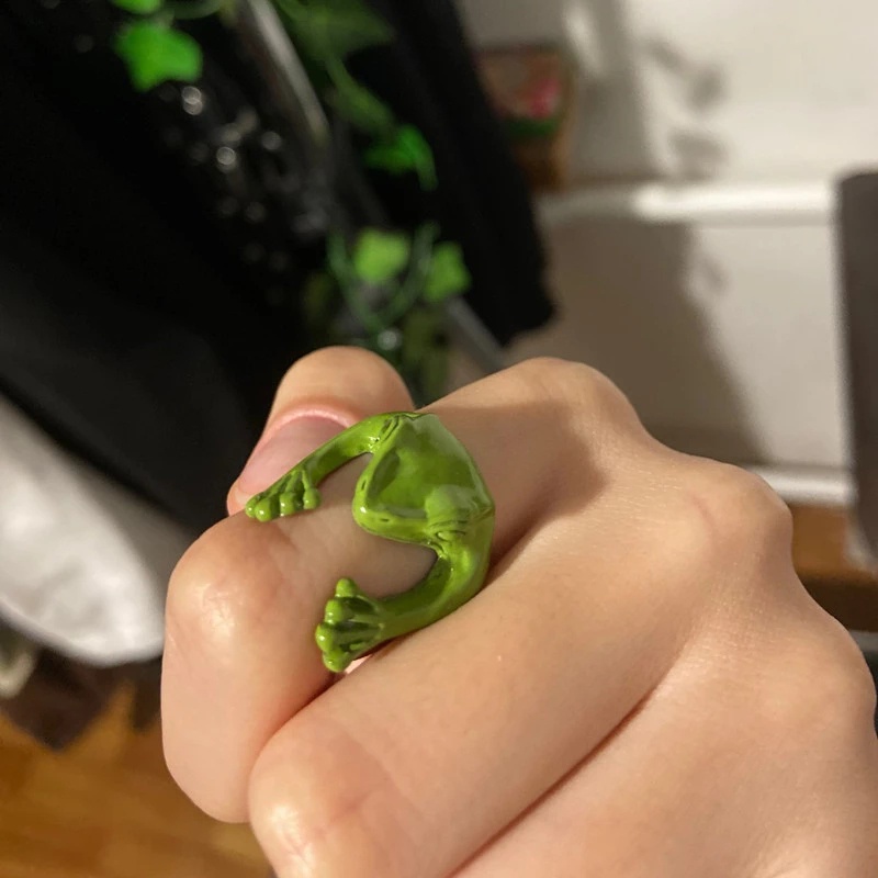 Cincin Jari Adjustable Desain Hewan Katak Untuk Pria Dan Wanita