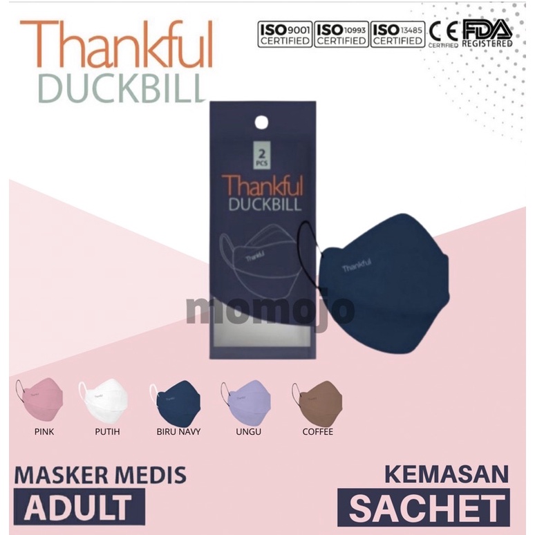 MASKER THANKFUL DUCKBILL 4D 4 PLY EARLOOP SACHET ISI 2 PCS