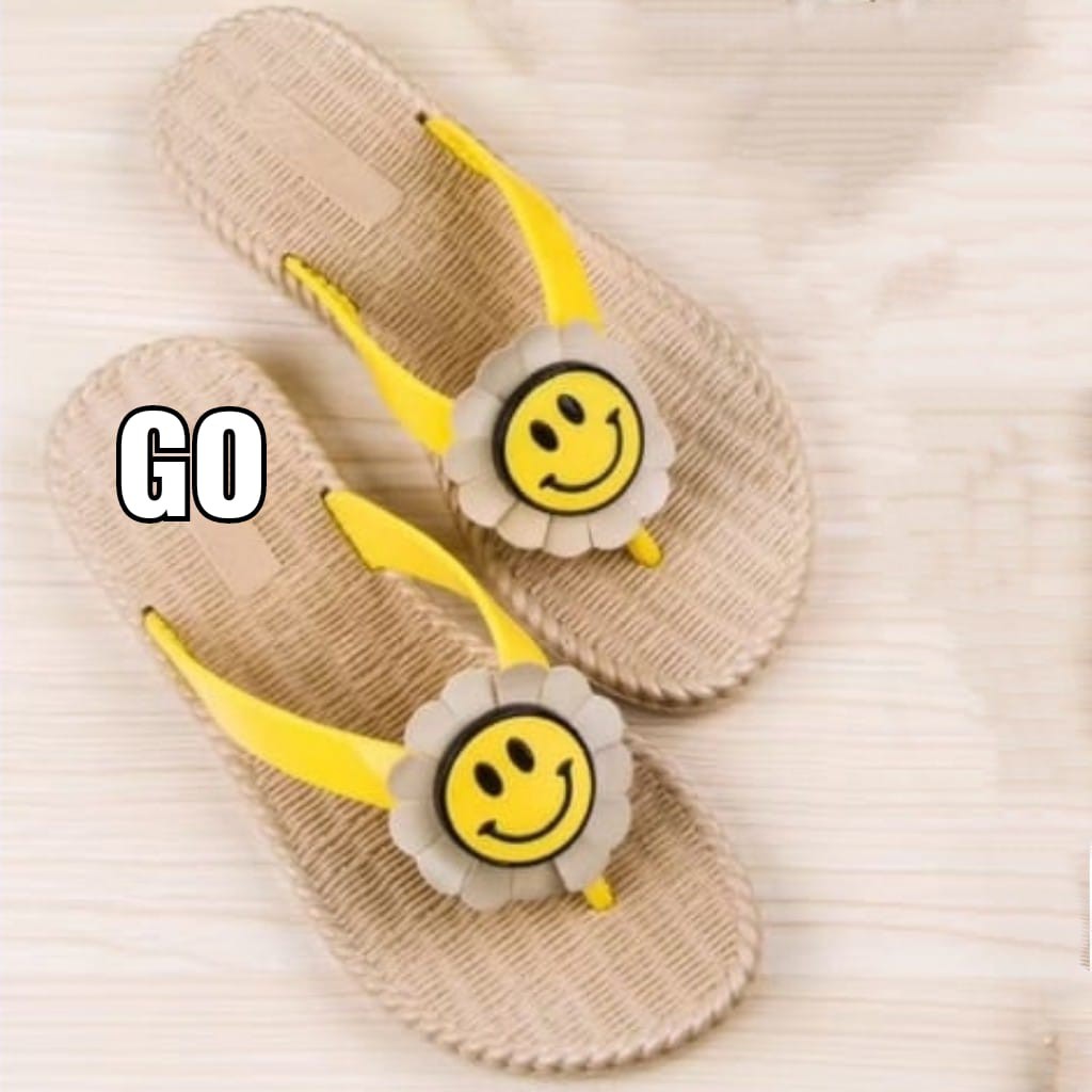 gos Import SMILE ROSE ROTAN Sandal Wanita Murah Japit Casual Teplek Sendal Cewek Flat Jepit