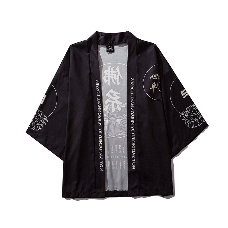 Bebovizi Black Casual Kimono Cardigans Loose Women Men Japanese Street Style Harajuku Robes