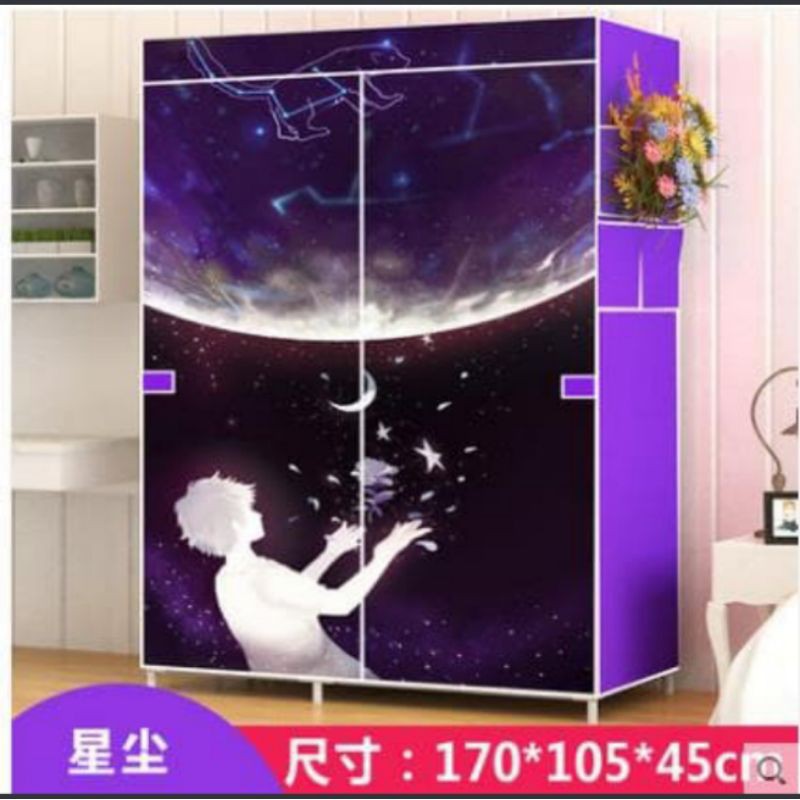 Lemari Portable With Cover Lemari Pakaian Motif-UNGU